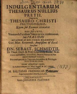 Indulgentiarum Thesaurus Nullius Pretii, Contrarius Thesauro Christi Pretiosissimo