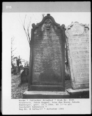 Grabstein von Jakob Koppel, Sohn des Moses Jehuda Bamberger (+ 1864.03.23)
