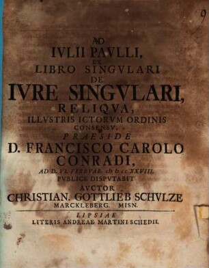 Ad Ivlii Pavlli, Ex Libro Singvlari De Ivre Singvlari, Reliqva
