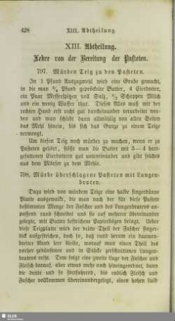 XIII. Abtheilung. Lehre von der Bereitung der Pasteten