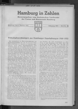 Wirtschaftsrechnungen aus Hamburger Haushaltungen 1949-1953