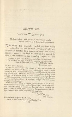 Chapter XIX. Governor Wright - 1905