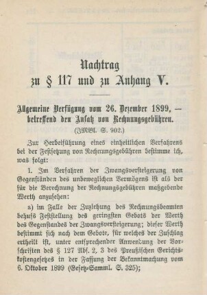 Nachtrag zu §117 und zu Anhang V.