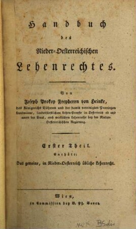 Handbuch des Nieder-Oesterreichischen Lehenrechtes. 1