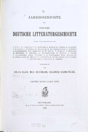 Jahresberichte für neuere deutsche Literaturgeschichte, 1. 1890 (1892)