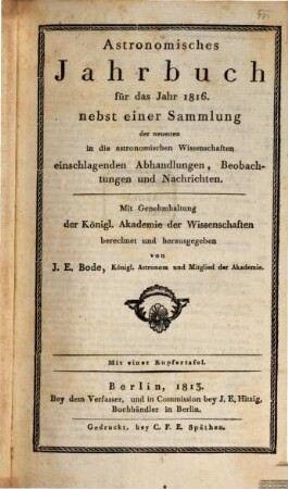 Astronomisches Jahrbuch. 1816 (1813)