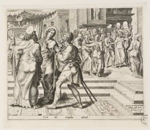 Der geheilte Mann betritt den Tempel mit Petrus und Johannes