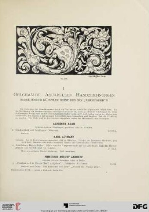 I. Oelgemälde Aquarellen Handzeichnungen Bedeutender Künstler meist des XIX. Jahrhunderts (Nr. 1-623)