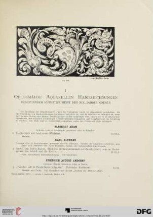 I. Oelgemälde Aquarellen Handzeichnungen Bedeutender Künstler meist des XIX. Jahrhunderts (Nr. 1-623)