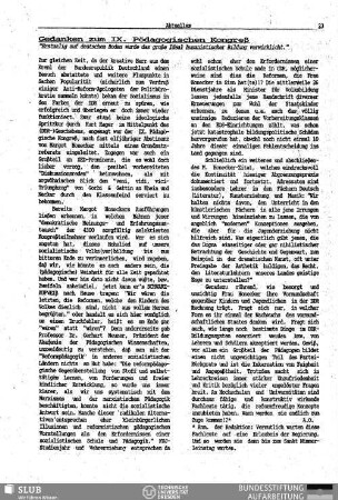 Gedanken zum IX. Pädagogischen Kongreß