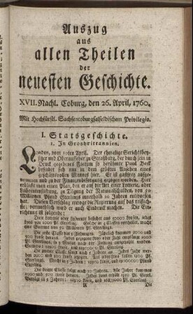 XVII. Nachl. Coburg, den 26. April. 1760.