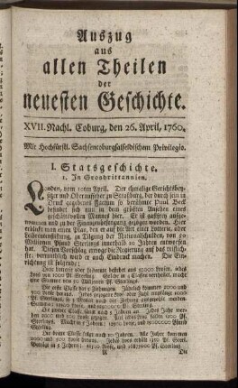 XVII. Nachl. Coburg, den 26. April. 1760.