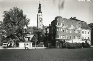 Jauer, Stadtmitte : Jauer (Jawor/Polen). Blick zum Rathausturm von Südwesten