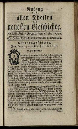 XXXIII. Stück. Coburg, den 12. Aug. 1752.