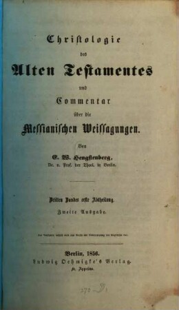 Christologie des Alten Testamentes und Commentar über die Messianischen Weissagungen, 3,1