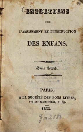 Entretiens pour l'amusement et l'instruction des enfans, 2. 1833