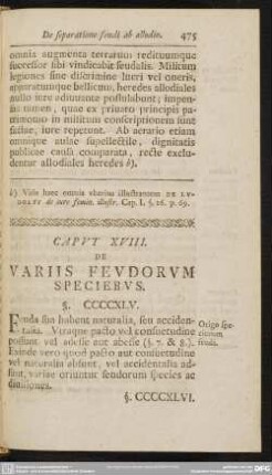 Caput XVIII. De Variis Feudorum Speciebus