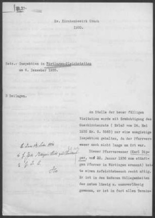 Würtingen-Bleichstetten: Inspektionsbericht 1935