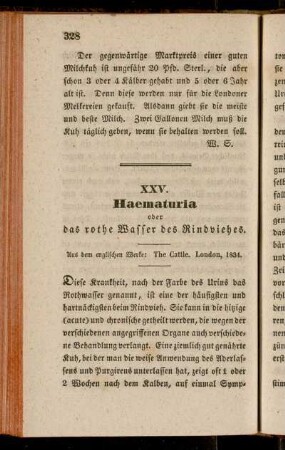 XXV. Haematuria oder das rothe Wasser des Rindviehes