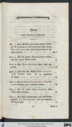 Inhalt des fünften Theils.