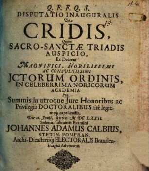 Disputatio inauguralis de cridis