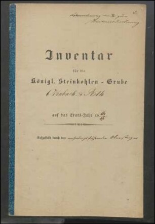 Inventar der Steinkohlengrube Odenbach-Roth auf das Etatsjahr 1844/45