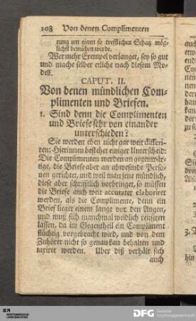 Caput. II. Von denen mündlichen Complimenten und Briefen