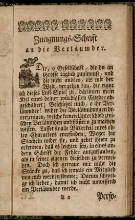 Zueignungs-Schrift an die Verläumder.