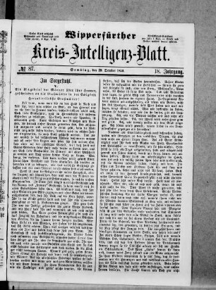 Wipperfürther Kreis-Intelligenzblatt : amtliches Organ des Kreises Wipperfürth