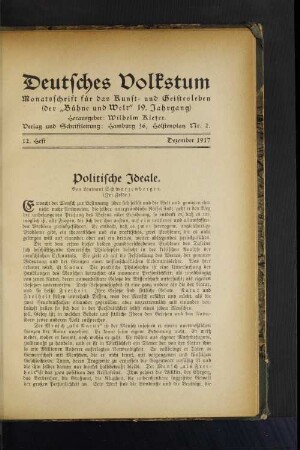 Politische Ideale. Von Leutnant Schwarzenberger. (Im Felde.)