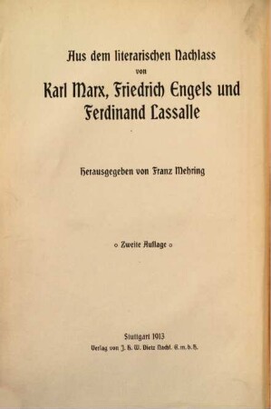Aus dem literarischen Nachlass von Karl Marx, Friedrich Engels und Ferdinand Lassalle, 3. Gesammelte Schriften von Karl Marx und Friedrich Engels : von Mai 1848 bis Okt. 1850