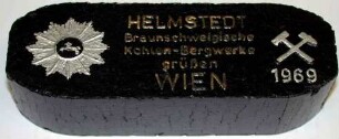 Schmuckbrikett Helmstedt - Braunschweigische Kohlen-Bergwerke grüßen Wien 1969