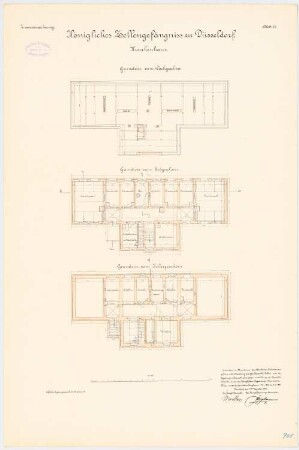 Zellengefängnis, Düsseldorf Krankenhaus: Grundriss KG, EG, DG 1:100