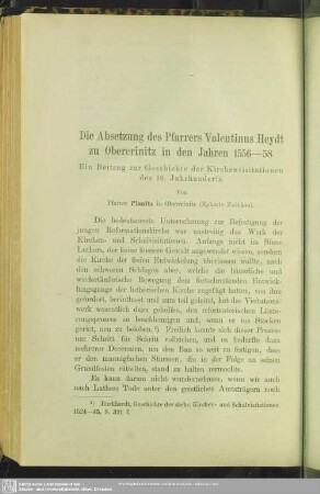 Die Absetzung des Pfarrers Valentinus Heydt zu Obercrinitz in den Jahren 1556-58 : Ein Beitrag zur Geschichte der Kirchenvisitationen des 16. Jahrhunderts