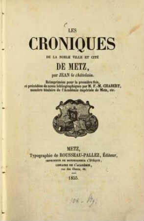 Les Croniques de la noble ville et cité de Metz