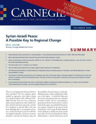 Syrian-Israeli peace: a possible key to regional change