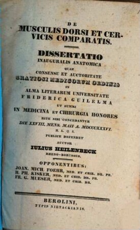 De musculis dorsi et cervicis comparatis : Diss. inaug. anat.