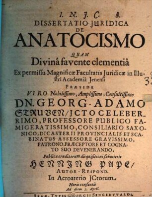 Dissertatio Juridica De Anatocismo