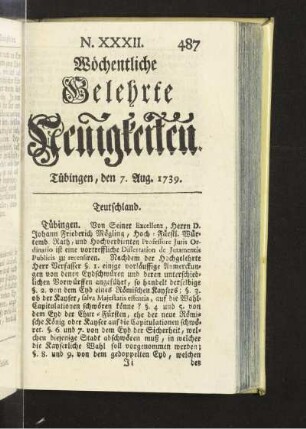 XXXII. (7. Aug. 1739)