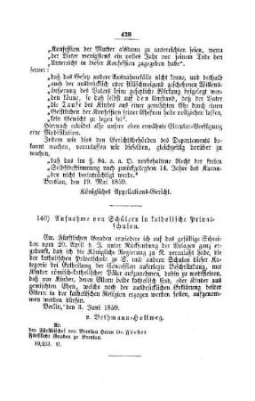 Aufnahme von Schülern in katholische Privatschulen : [III. Elementarschulwesen]