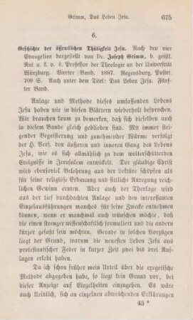 675-676 [Rezension] Grimm, Joseph, Geschichte der öffentlichen Thätigkeit Jesu