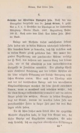 675-676 [Rezension] Grimm, Joseph, Geschichte der öffentlichen Thätigkeit Jesu
