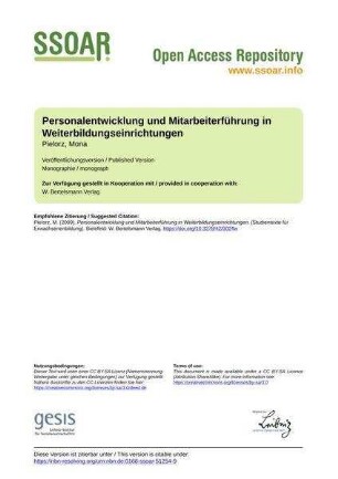 Personalentwicklung und Mitarbeiterführung in Weiterbildungseinrichtungen