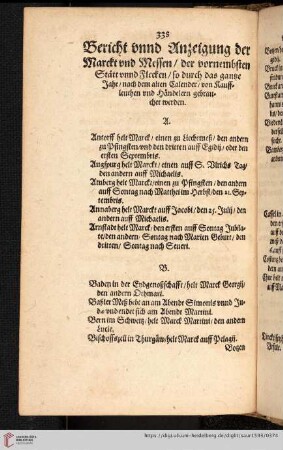 Bericht unnd Anzeigung der Markt und Messen