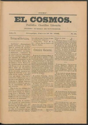 Primer número de noviembre, Jueves 20 de 1892