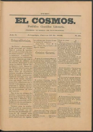 Primer número de noviembre, Jueves 20 de 1892