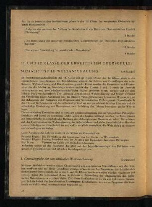 11. und 12. Klasse der erweiterten Oberschule: Sozialistische Weltanschauung