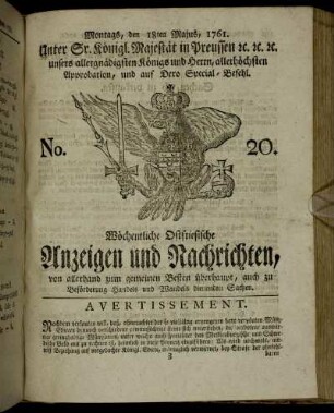 No. 20. Montags, den 18ten Majus, 1761.