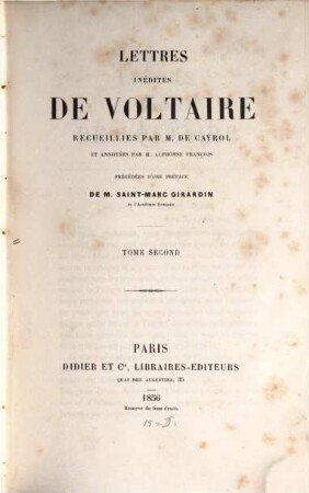 Lettres inédites de Voltaire, 2