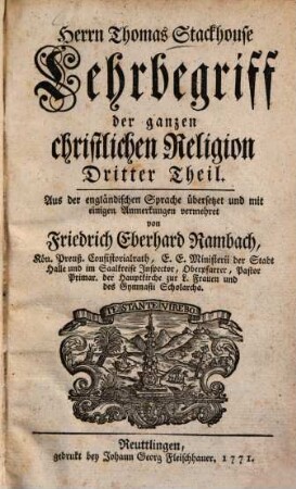 Lehrbegriff der ganzen christlichen Religion, 3